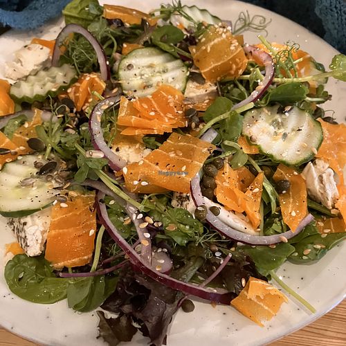 ‘Salmon’ with creamcheese salad   at The Garden Cafe and Takeaway in Kendal