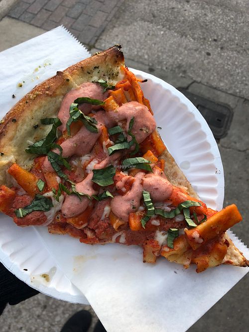 baked ziti vegan pizza at Mora Pizza in Miami