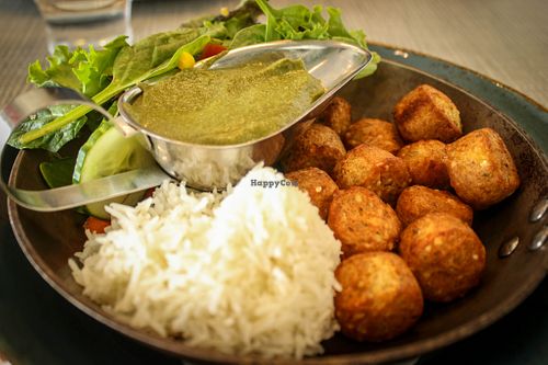 indian balls with spinach sauce at Salt Cafe & Bistro in Egilsstadir