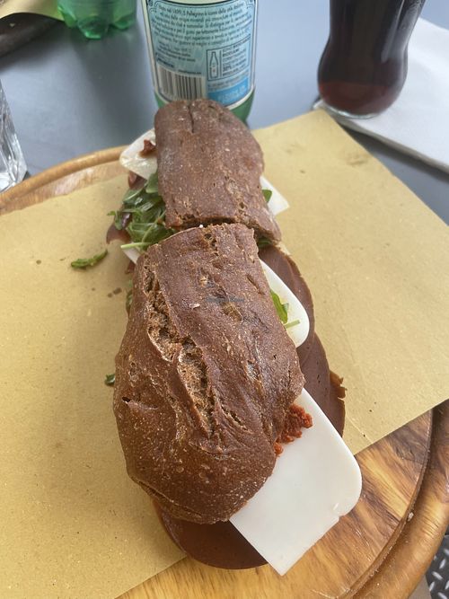 Veg salami, veg cheese, artichoke and spicy sauce  at Duecento Gradi in Rome