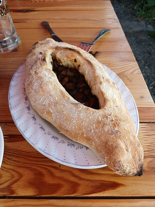 Mushroom bread - yum! at Kazbegi Good Food in Stepantsminda