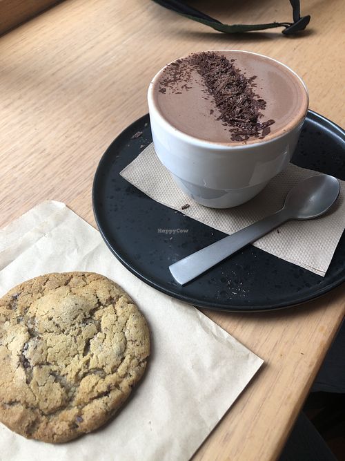 Hot choc and cookie at Wellington Chocolate Factory in Wellington