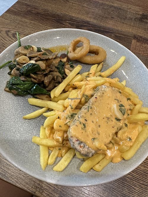 Steak and chips with Rochefort sauce   at Vegetus in Cheltenham