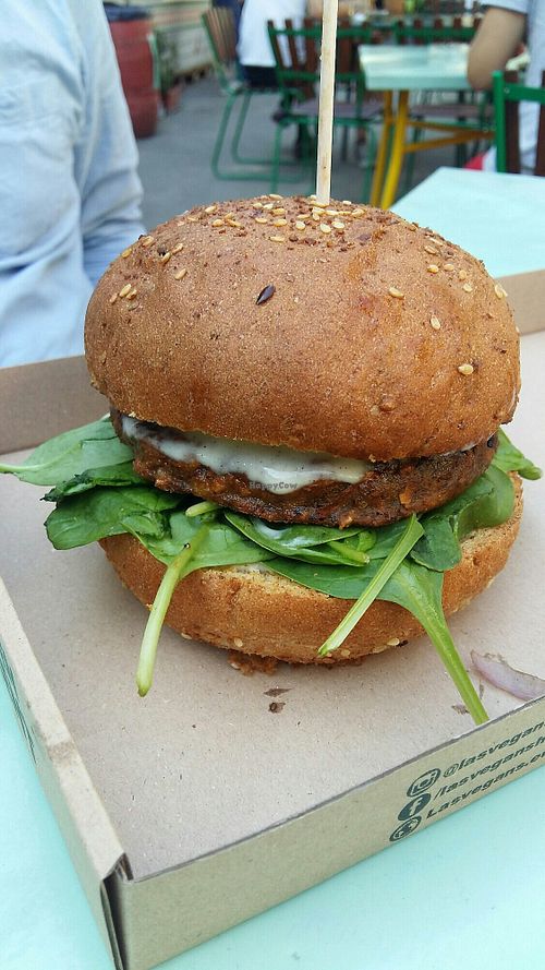 Magic mushroom burger at Las Vegan's - Vegan Garden Trailer in Budapest