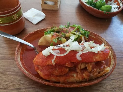 Tacos dorados con torta ahogada de setas at Vegan Bike - Más Que Comida in Guadalajara