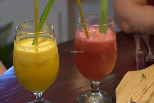 Watermelon juice and pineapple juice at V's Home in Hanoi