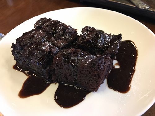 warm berry and chocolate brownie  at Water Drop Vegetarian Cafe in Christchurch