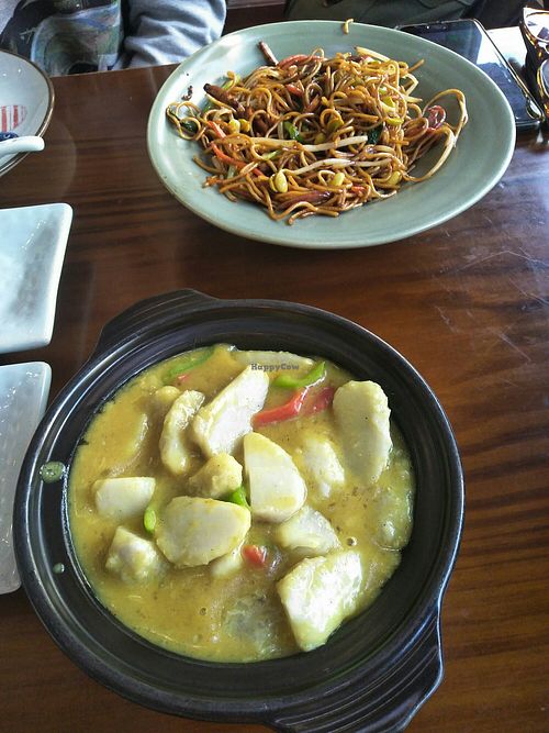 Fried noodles with vegetables, taro curry. at Sanwei Shu Wu - Veggie House in Shanghai