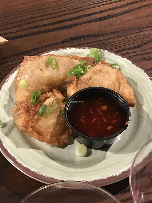 Vegan wontons and sauce at Vida Eatery  in Bakersfield