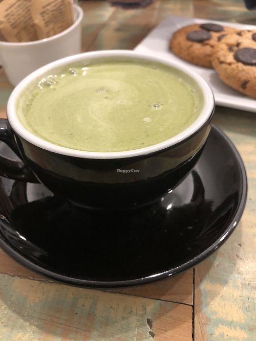 Matcha latte with rice milk   at Wake Up Cafe in Punta Arenas