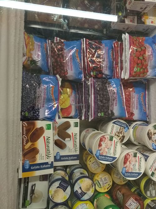 Frozen berries and vegan ice creams  at Bioladen in Uelzen