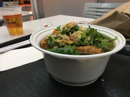 Vegan pho with beer at PDX - Bambuza - C in Portland