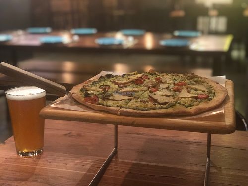 Tofu pizza and an IPA! at Gung Ho! Pizza in Beijing