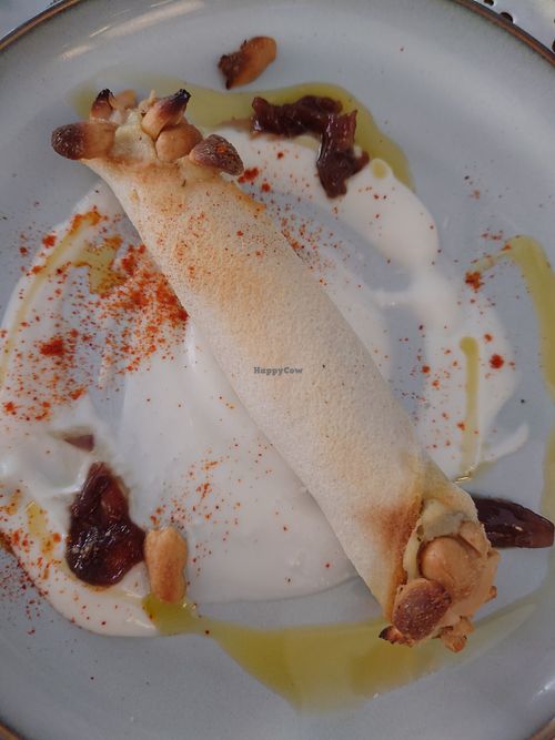 CANNOLO!!! it is a starter with 2 of them, but one didn't survive for the pic 🤣🤣🤣 at Veg Joy in Rome