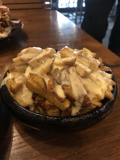Pommes with a cheeze Sauce at Attila Hildmann Organic Snackbar II in Berlin
