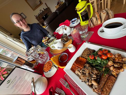 Cooked breakfast and pancakes   at Stonewater House Vegan B&B in Isle Of Arran