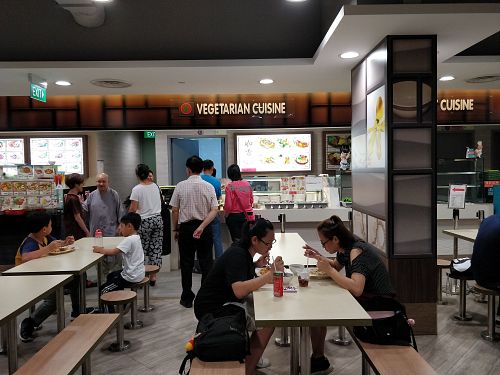 Queue in front of stall at Joo Hiang Vegetarian in Central Singapore