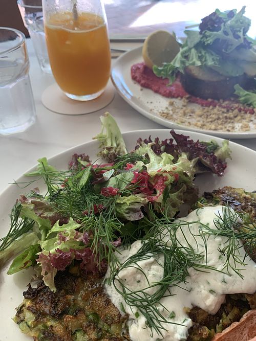 zucchini breakfast fritters at No Bones in Byron Bay