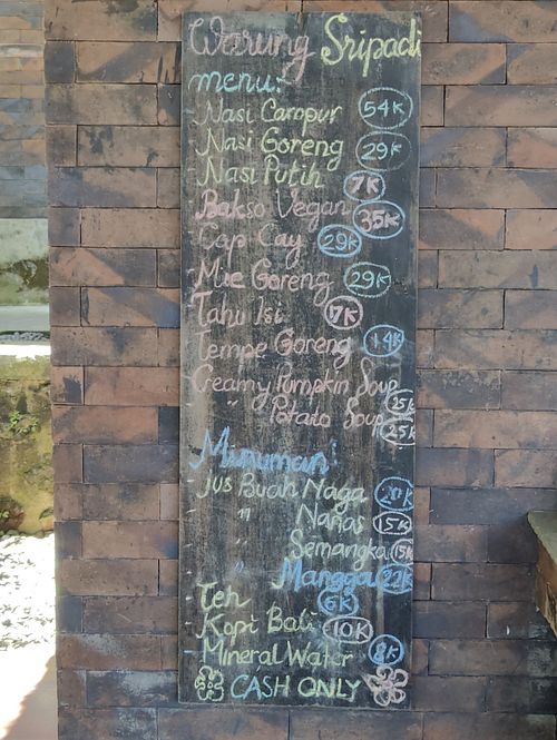Menu - very reasonable 6 at Warung Sripadi in Tampaksiring