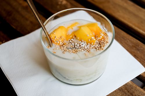 coconut milk tapiocca and mango at Herbosaurus in Rennes