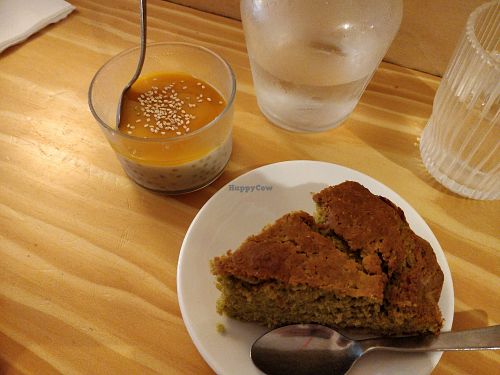 Tapioca pudding, matcha yuzu cake at Herbosaurus in Rennes