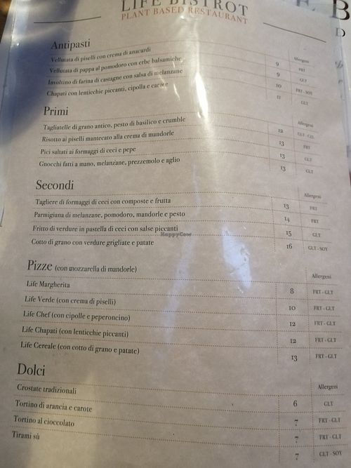 Menu at Life Bistrot in Volterra