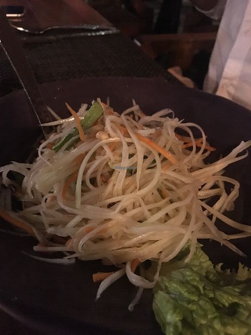 Vegan Papaya Salad - perfect amount of sourness/sweetness/chilli - yummy! at Nara Thai Cuisine in Colombo