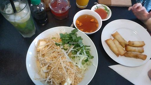 Bun (no. 11), spring rolls, home-made lime lemonade 😋 at Da Lat in Leipzig