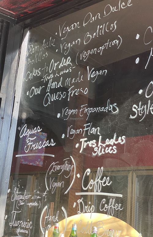Vegan menu  at Delicias Bakery in Los Angeles