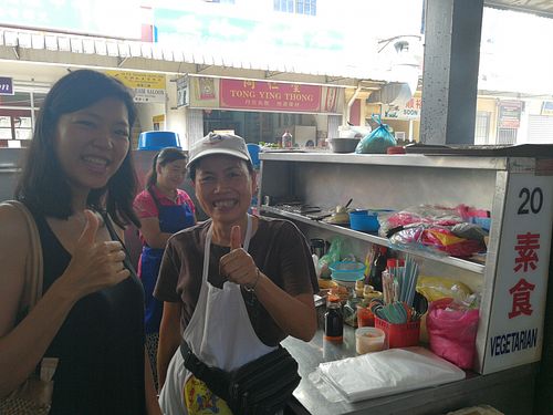 Stall owner :) at Miri Central Market - Vegetarian Stall in Miri