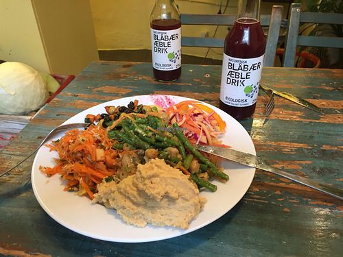 Big salad of All with blueberry juice at Estin in Copenhagen