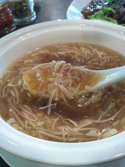 Love the Peach Gum in the Peach Gum and Wild Bamboo Pith Shark Fin Soup ($16) at New Fut Kai Vegetarian 新佛界素食 in Central Singapore
