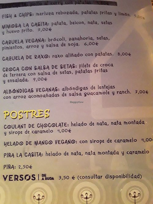 Menu page at Barallocas in Pontevedra