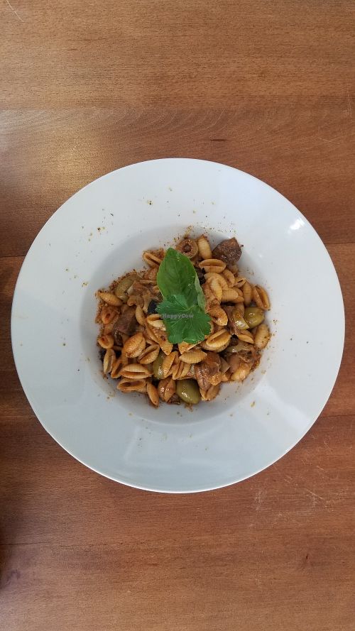 Pasta with artichokes and green olives at Cafe Mutin in Geneva