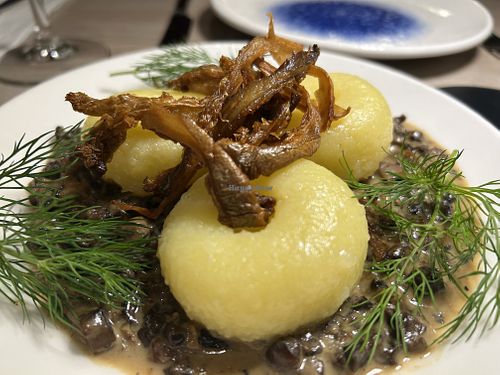 Silesian Dumplings served with Wild Mushroom Sauce  at Manna 68 in Gdansk