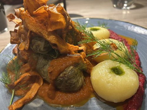 Polish-style Cabbage Rolls filled with Buckwheat & Soy Mince  at Manna 68 in Gdansk