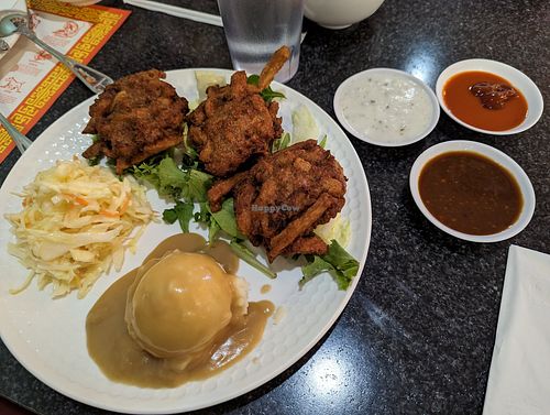 Fried chicken dinner! at Chef Kenny's Asian Vegan Cuisine in Las Vegas