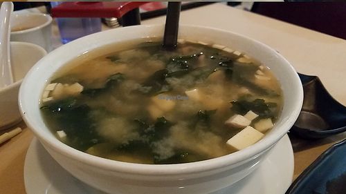 Miso soup at Chef Kenny's Asian Vegan Cuisine in Las Vegas