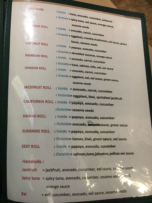 Menu at Chef Kenny's Asian Vegan Cuisine in Las Vegas