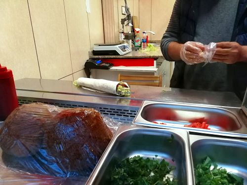 Wrap in the making. at Mr. CigKofte in Bucharest