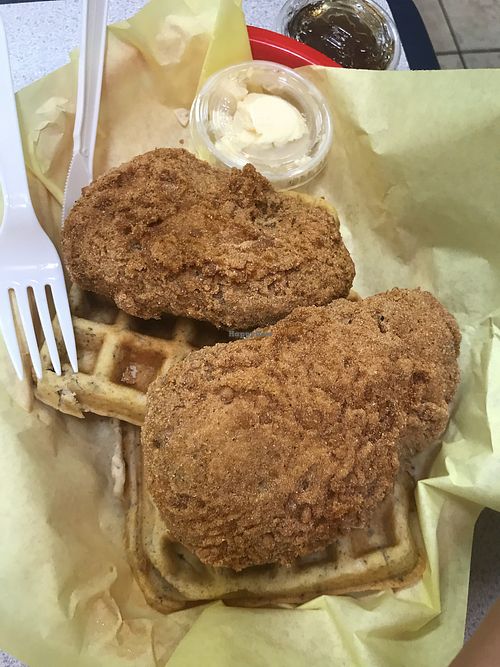 Chicken and waffles  at Amber's Smoked Vegan in Las Vegas