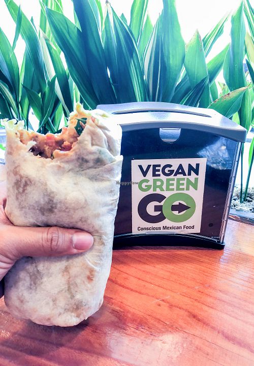 Burrito with all protein options at Vegan GreenGO in Santa Barbara