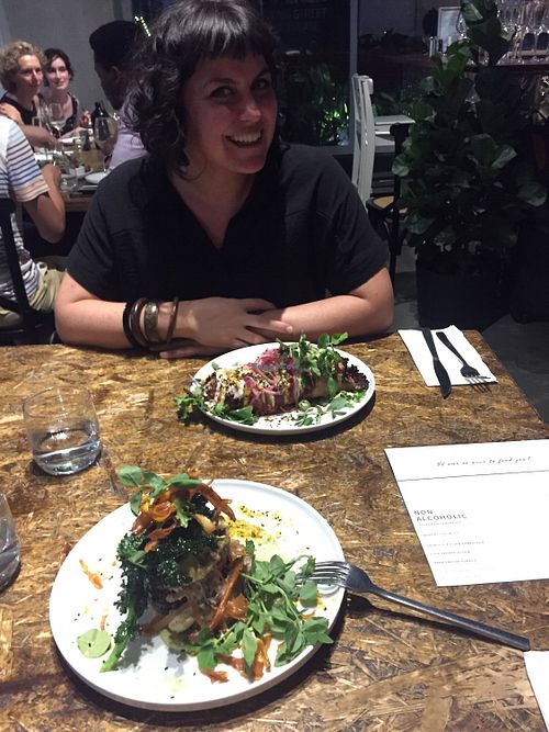 Beetburger and the Mexican dish, enchilada  at Greenhouse Canteen & Bar in South Brisbane