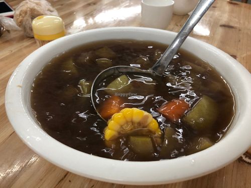 Chinese Soup (beans, corn, carrots) at V+ Vegetarian Restaurant in Kowloon