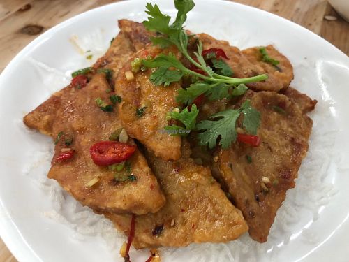 Fried vegetarian pork chops with spicy salt at V+ Vegetarian Restaurant in Kowloon