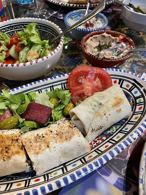 seitan shawarma, hummus and mutabal  at Fairouz in Milan