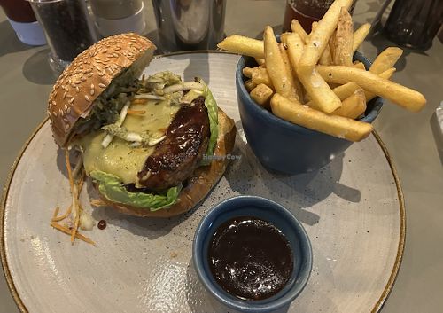 Vegan burger  at Fountains Abbey in West London