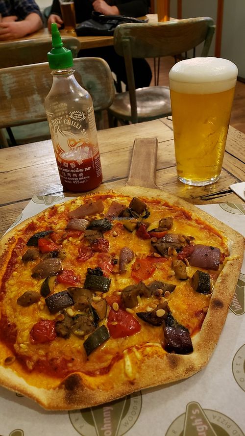 Mediterranean veg pizza with vegan cheese at Johnny Dough's at The Bridge in Conwy