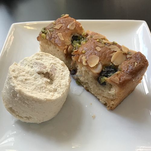 Vegan cake and ice cream at Prana Cafe in Leicester