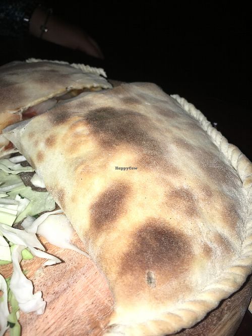 Vegan calzone with vegan cheese and vegetables  at Syncopa Bar in Haifa